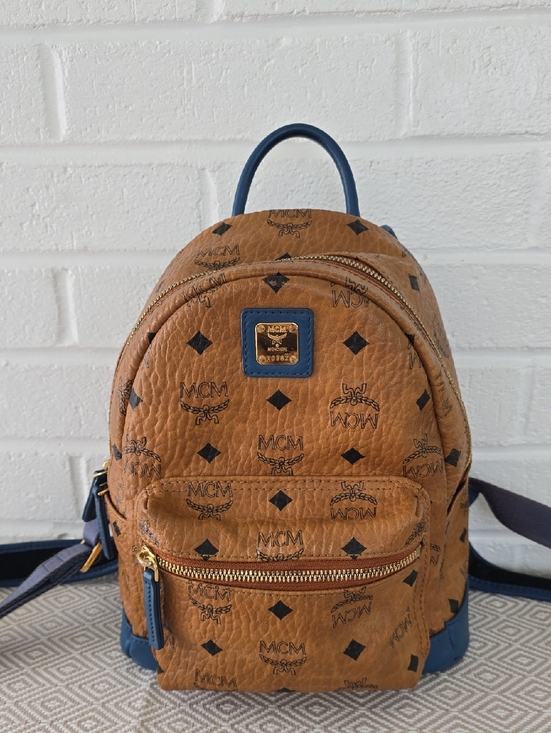 MCM Handbags - MCM Visetos Monogram Mini Stark Backpack Cognac Blue